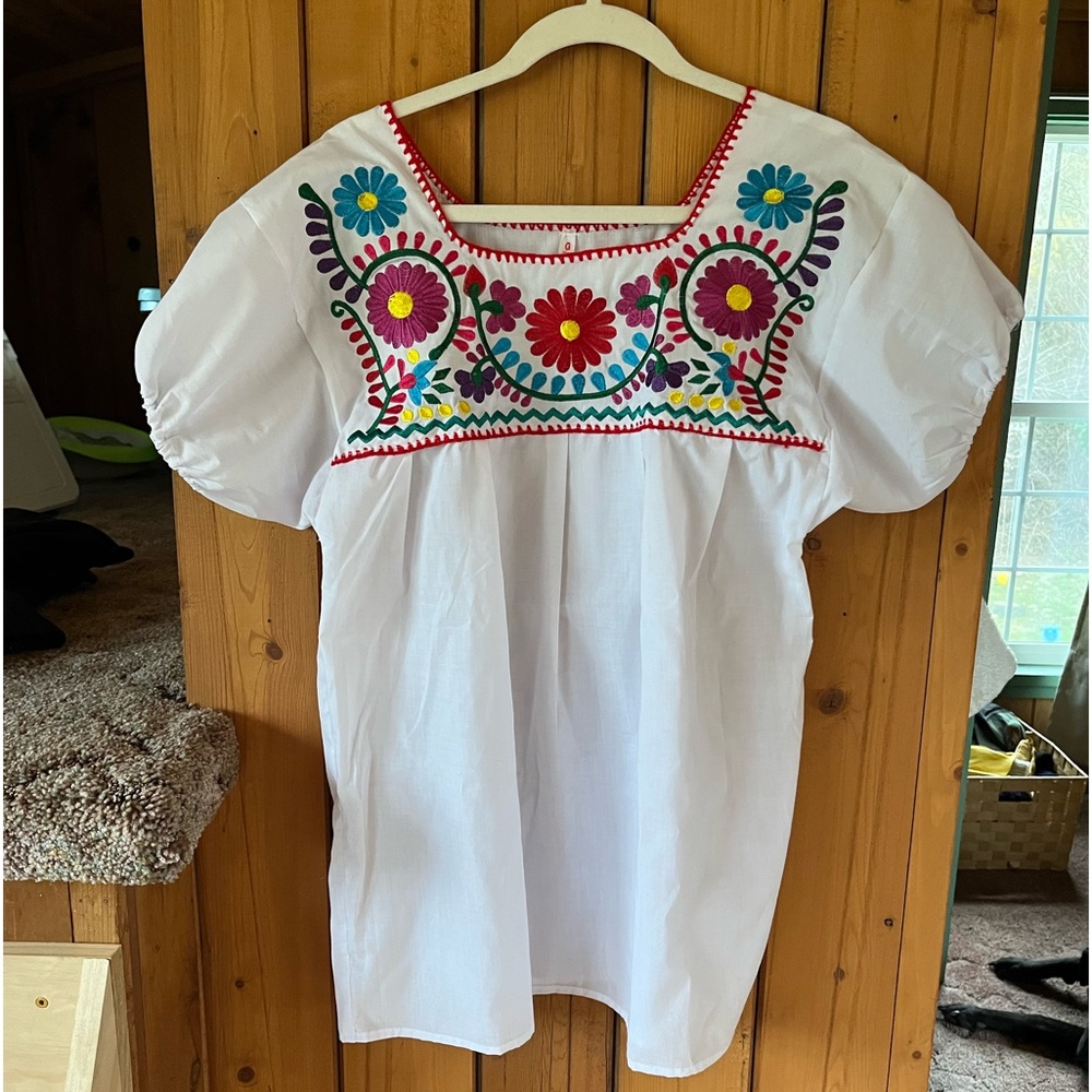 Floral Embroidered Blouse from Mexico - Sz Large